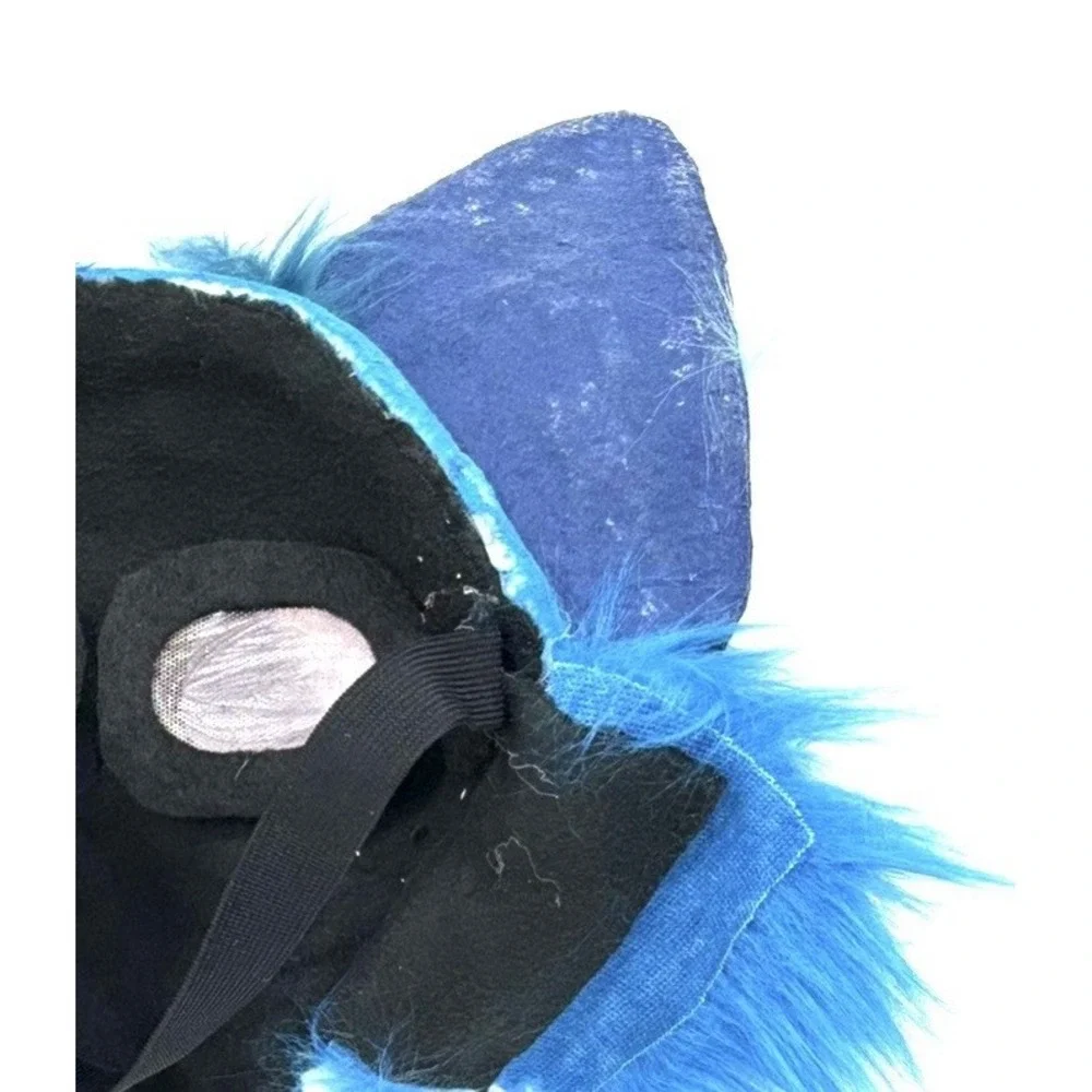 Blue Wolf Fursuit Head Mask Faux Fur Animal Costume Cosplay Character
